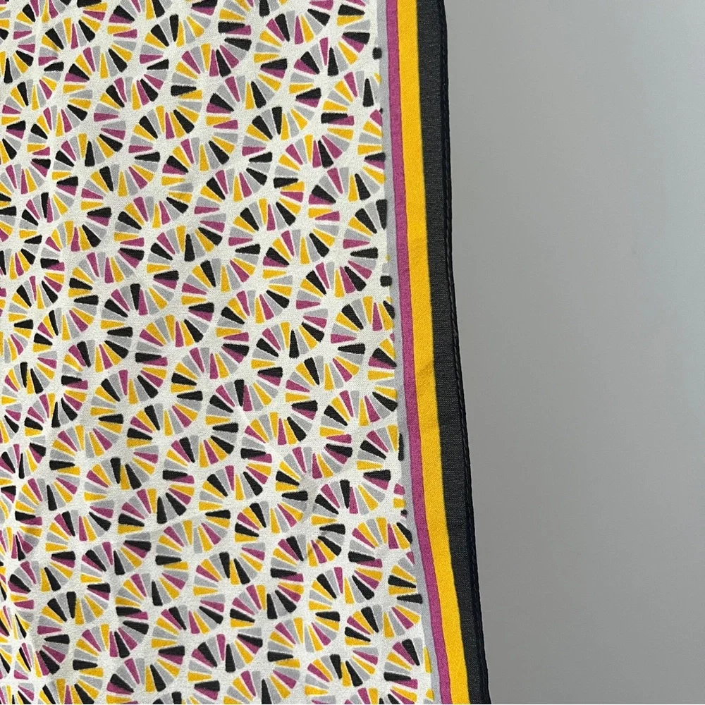 Silk Feel Square Scarf Colorful Geometric Print Lightweight Sheer